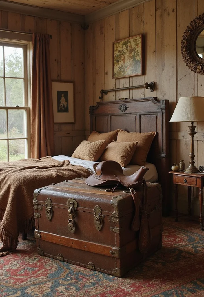 12 Rustic Western Bedroom Ideas for Warm Country Character - 3. Vintage Western Furnishings