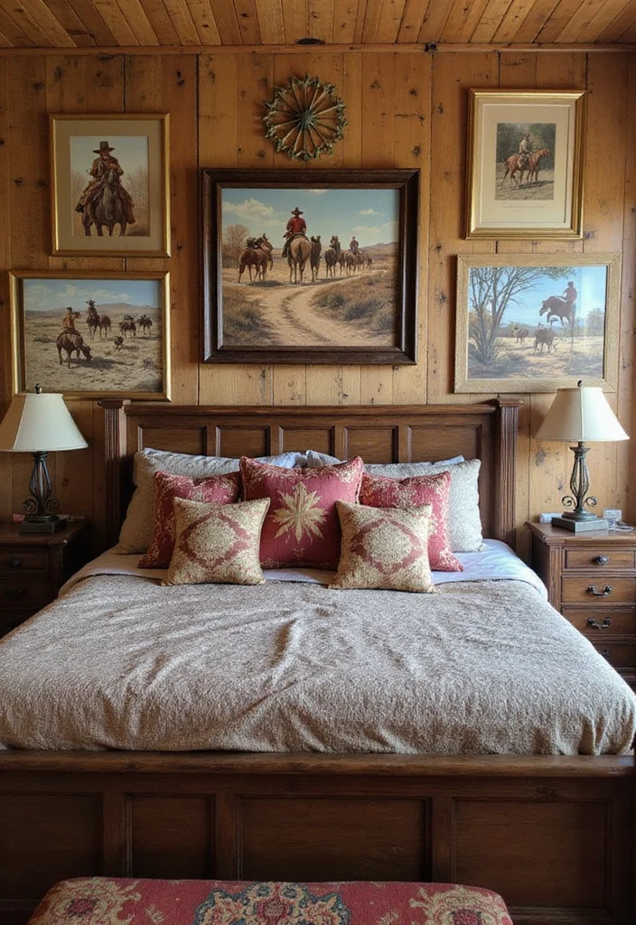 12 Rustic Western Bedroom Ideas for Warm Country Character - 4. Western Art and Decor
