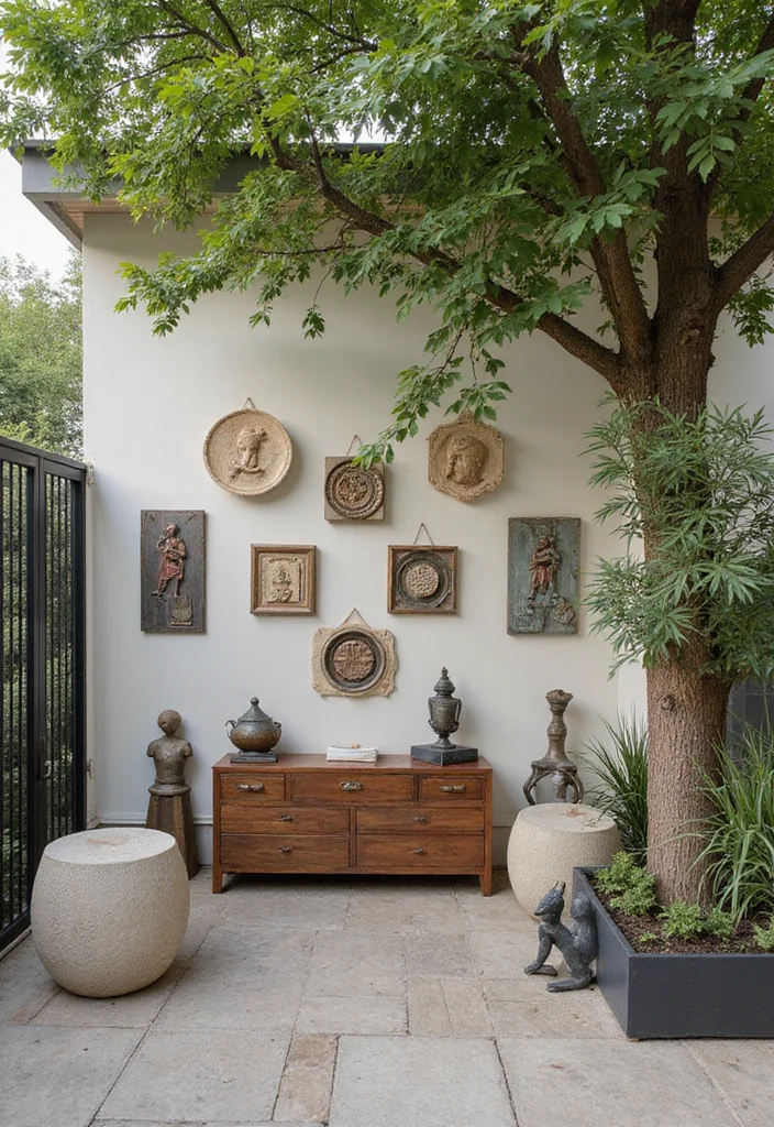 12 Small Outdoor Backyard Ideas for Cozy Functional Spaces - 10. Create an Outdoor Art Display