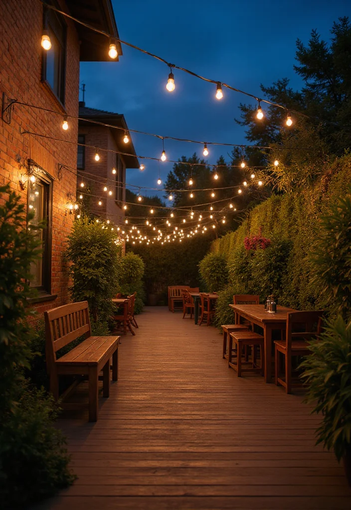12 Small Outdoor Backyard Ideas for Cozy Functional Spaces - 3. String Lights for Ambiance