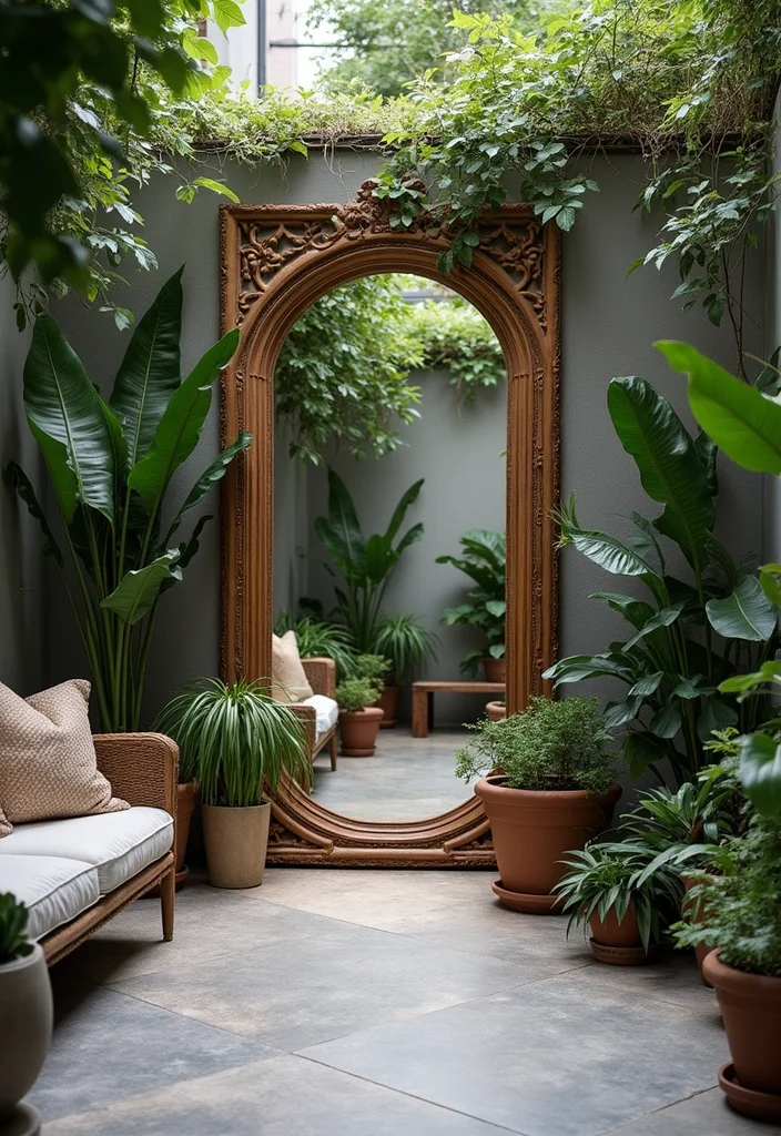 12 Small Outdoor Backyard Ideas for Cozy Functional Spaces - 7. Maximize with Mirrors