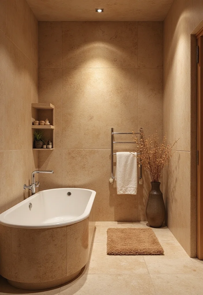 12 Tan Bathroom Ideas for Soft Neutral Warmth - 11. Soft Textures with Tan Elements