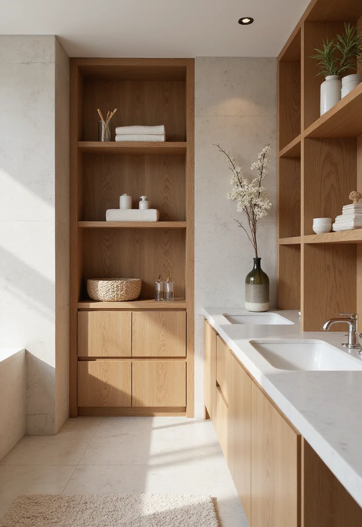 12 Tan Bathroom Ideas for Soft Neutral Warmth - 3. Tan Wood Accents