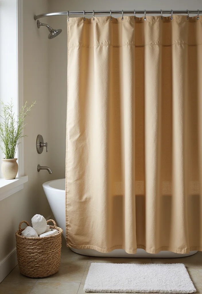 12 Tan Bathroom Ideas for Soft Neutral Warmth - 6. Tan Shower Curtains