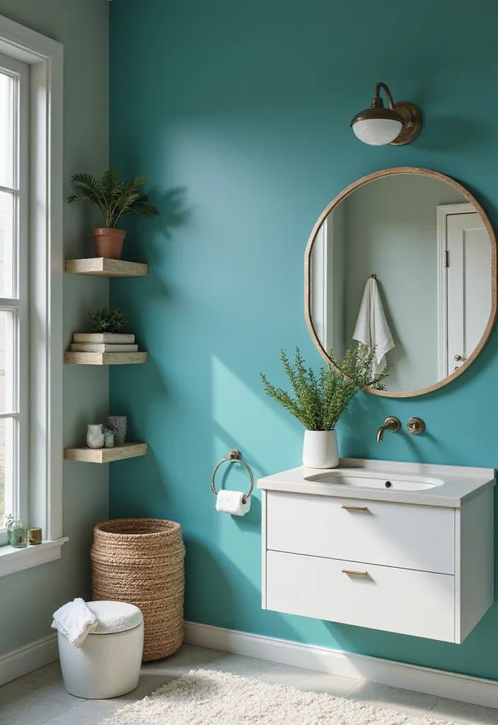 12 Teal Bathroom Ideas for Fresh Bold Style - 1. Accent Wall Brilliance