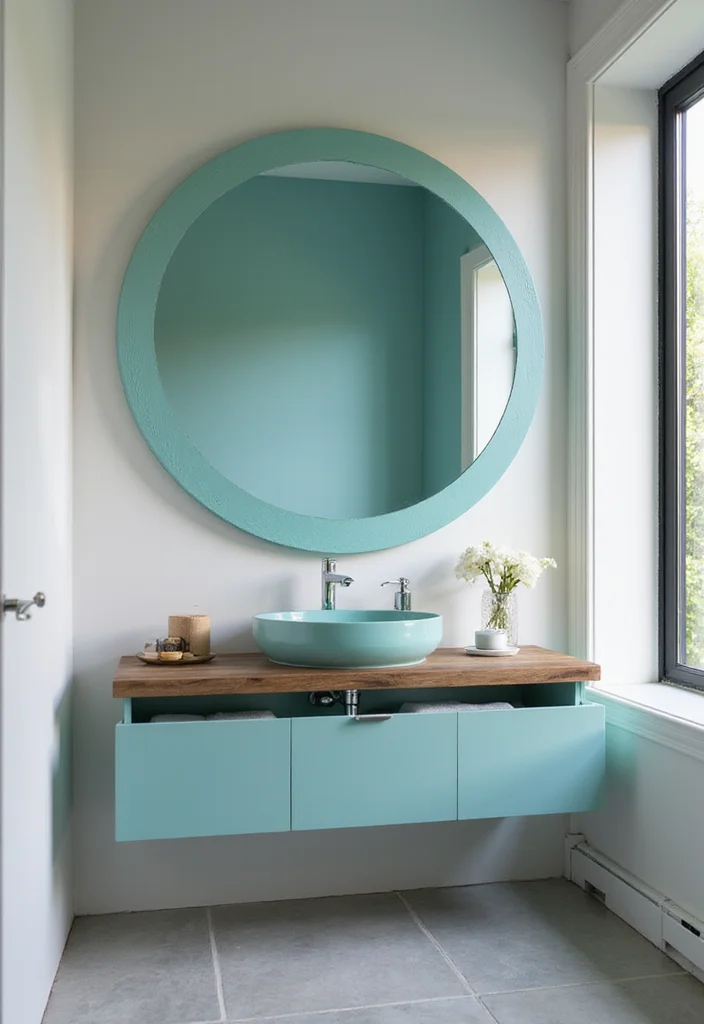 12 Teal Bathroom Ideas for Fresh Bold Style - 11. Teal Mirrors