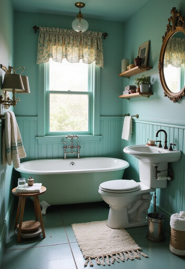 12 Teal Bathroom Ideas for Fresh Bold Style - 5. Vintage Flair with Teal