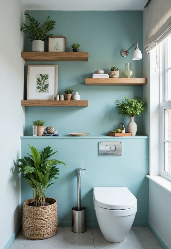 12 Teal Bathroom Ideas for Fresh Bold Style - 6. Teal Floating Shelves