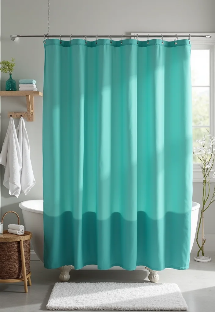 12 Teal Bathroom Ideas for Fresh Bold Style - 8. Teal Shower Curtains