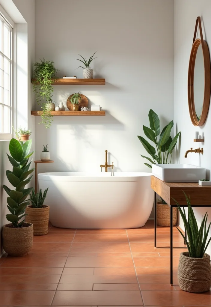 12 Terracotta Bathroom Ideas for Earthy Natural Charm - 1. Terracotta Tiles as a Statement Floor