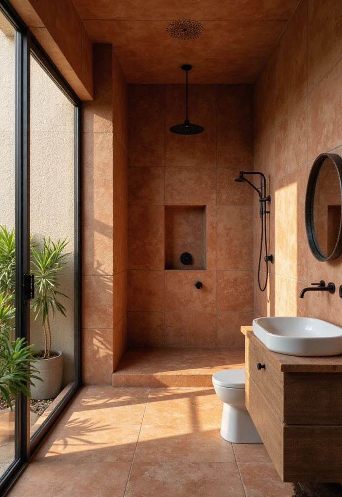 12 Terracotta Bathroom Ideas for Earthy Natural Charm - 10. Terracotta in Shower Design