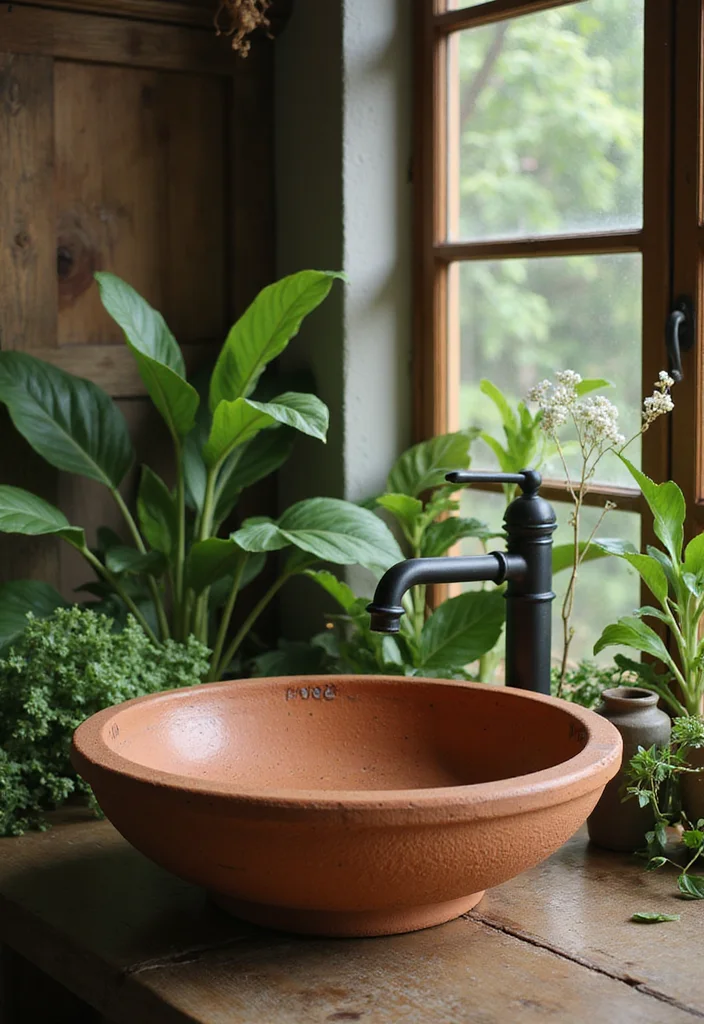 12 Terracotta Bathroom Ideas for Earthy Natural Charm - 2. Rustic Terracotta Sinks