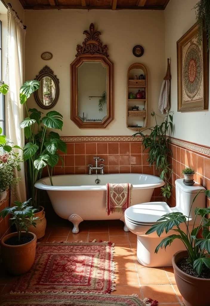 12 Terracotta Bathroom Ideas for Earthy Natural Charm - 5. Bohemian Bathroom Design with Terracotta