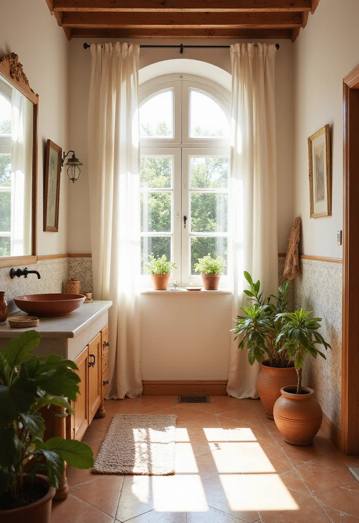 12 Terracotta Bathroom Ideas for Earthy Natural Charm - 9. Natural Lighting with Terracotta Elements