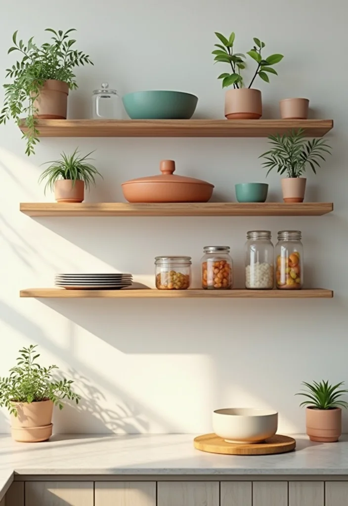 12 Townhouse Kitchen Ideas for Stylish Compact Living - 1. Open Shelving for Airy Vibes