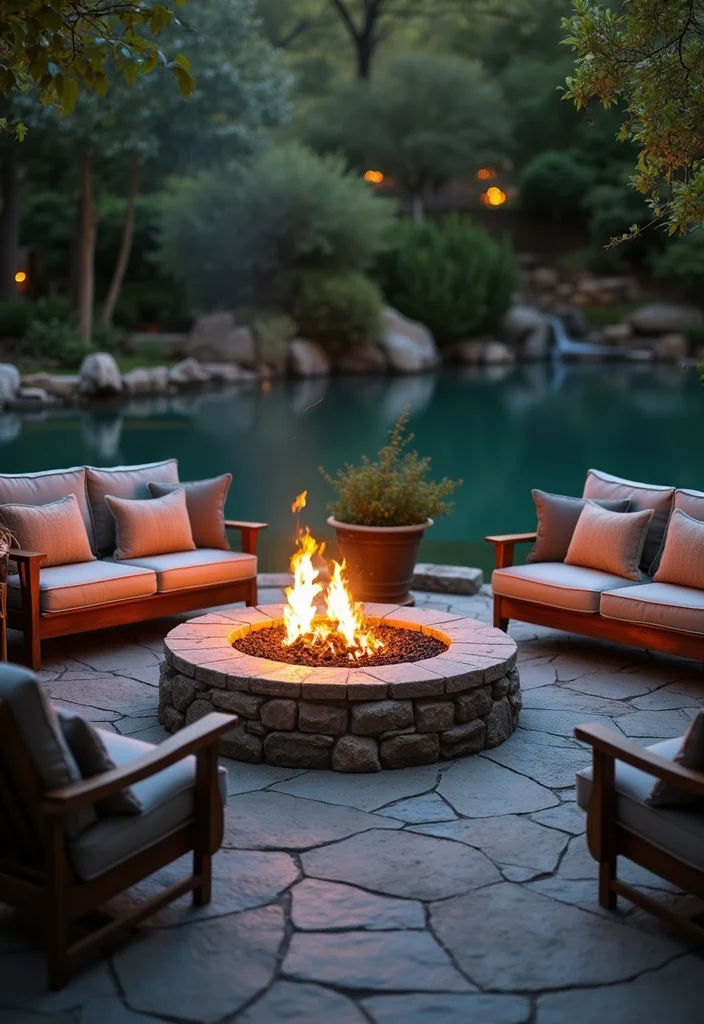 12 Waterfront Backyard Ideas for Relaxed Scenic Living - 6. Fire and Water Harmony