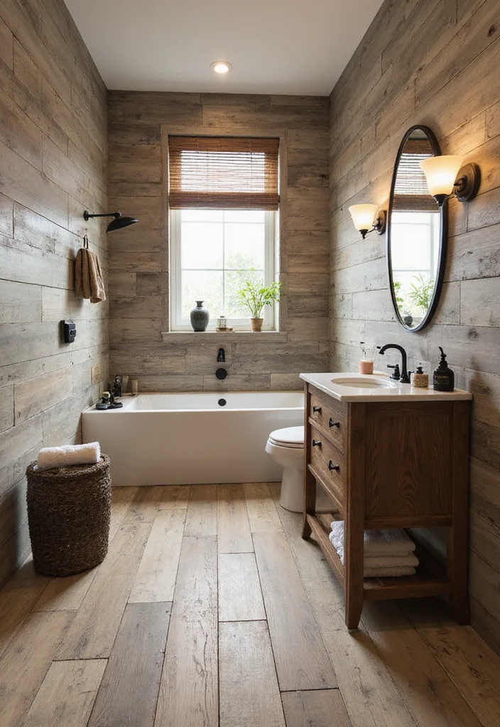 14 Bathroom Ceramic Tile Ideas for Durable Stylish Design - 1. Reclaimed Wood Look Tiles