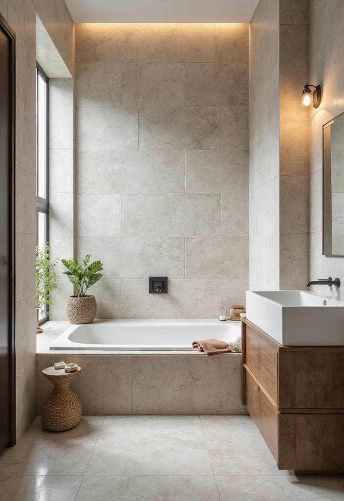 14 Bathroom Ceramic Tile Ideas for Durable Stylish Design - 12. Spa-Inspired Stone Effect Tiles