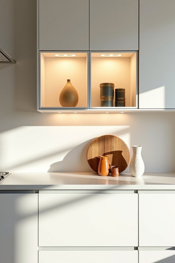 10 Ways to Decorate the Space Above Your Kitchen Cabinets 8 above cabinet doors protect displays