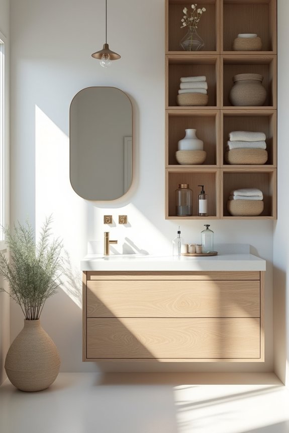 10 Ways to Decorate My Bathroom on Any Budget 7 floating shelves baskets labeled bins