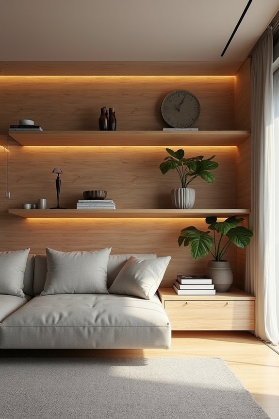 10 Ways to Decorate a Large Living Room Wall 4 floating shelves for layered display