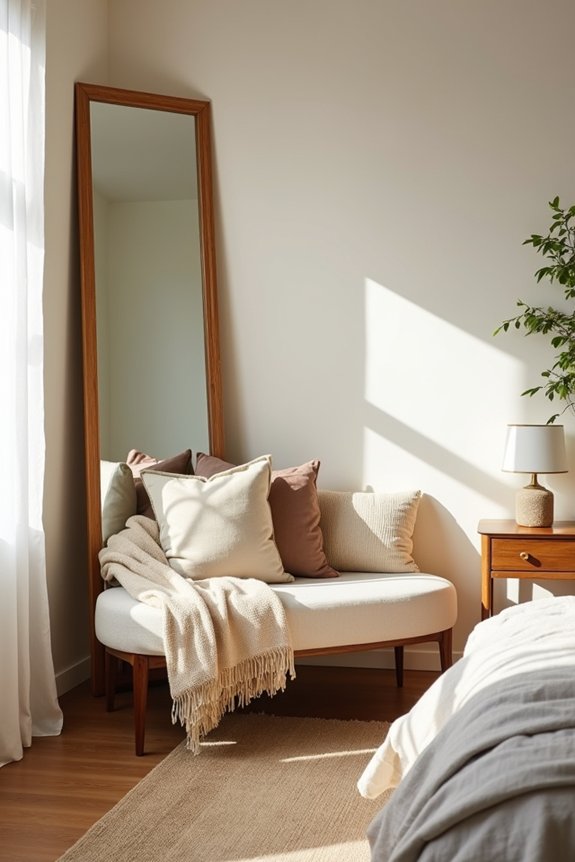 10 Bedroom Decoration Ideas to Transform Your Space 8 large mirror wooden bench synergy