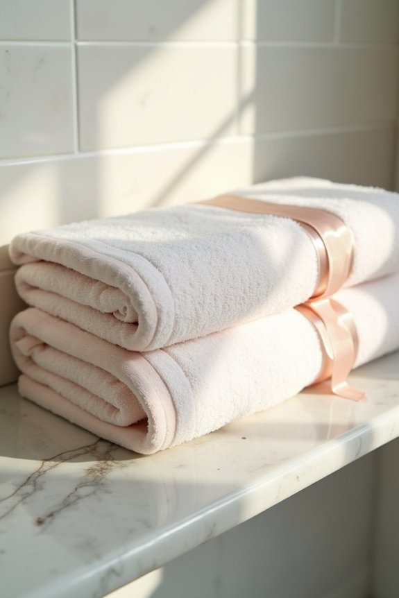ribbon trim sewn ends luxurious towels