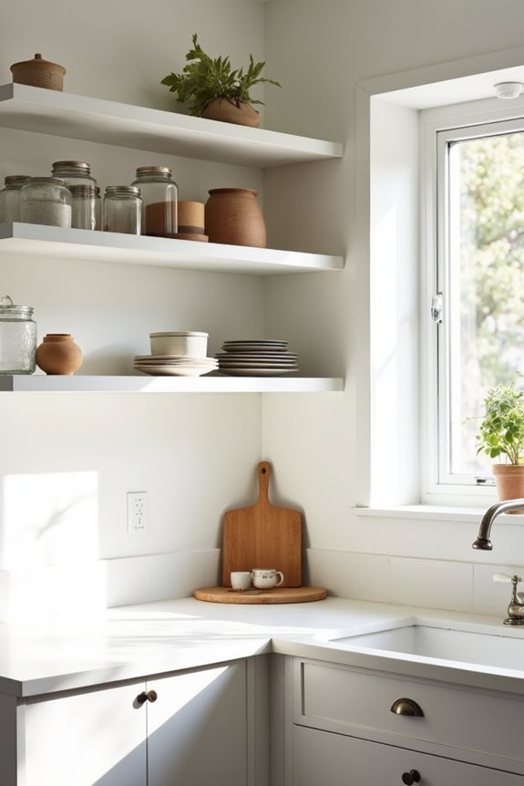 10 Ways to Decorate My Kitchen on Any Budget 8 shelves curated pieces white accents