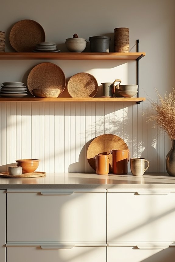 10 Ways to Decorate the Space Above Your Kitchen Cabinets 3 stack height texture balance across cabinets